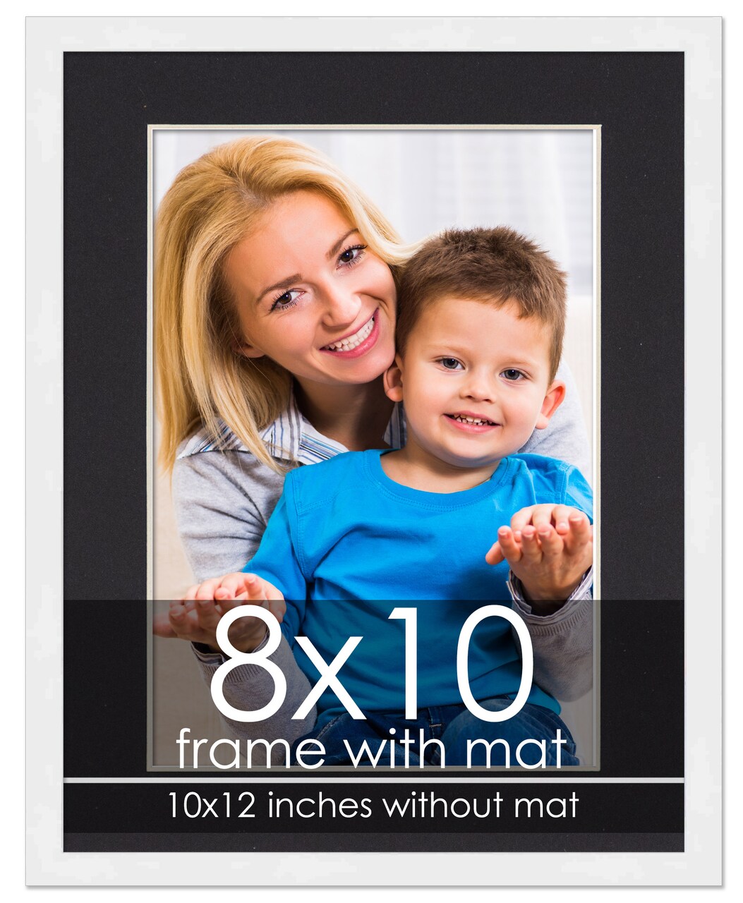 Modern White Frame with Black Photo Mat, UV Acrylic Front, Foam Board Backing, 60 Sizes Available